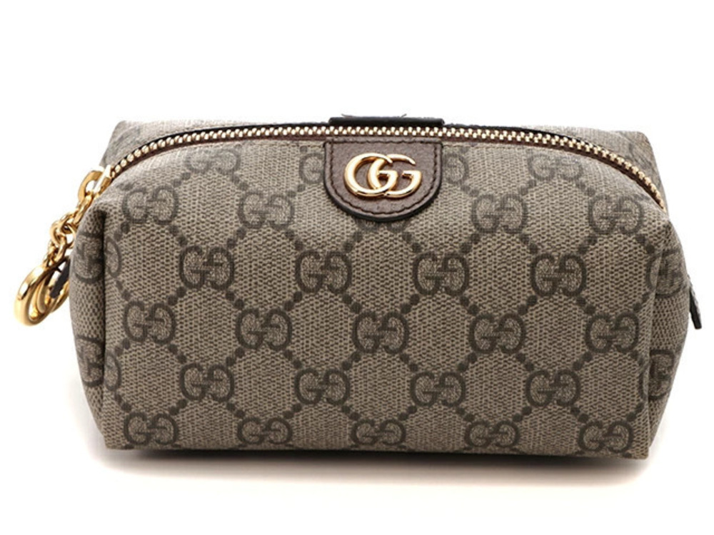 Gucci Ophidia GG Cosmetic Pouch Clutch Beige Cream Calfskin